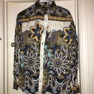 Paisley and floral printed men’s dress shirt.